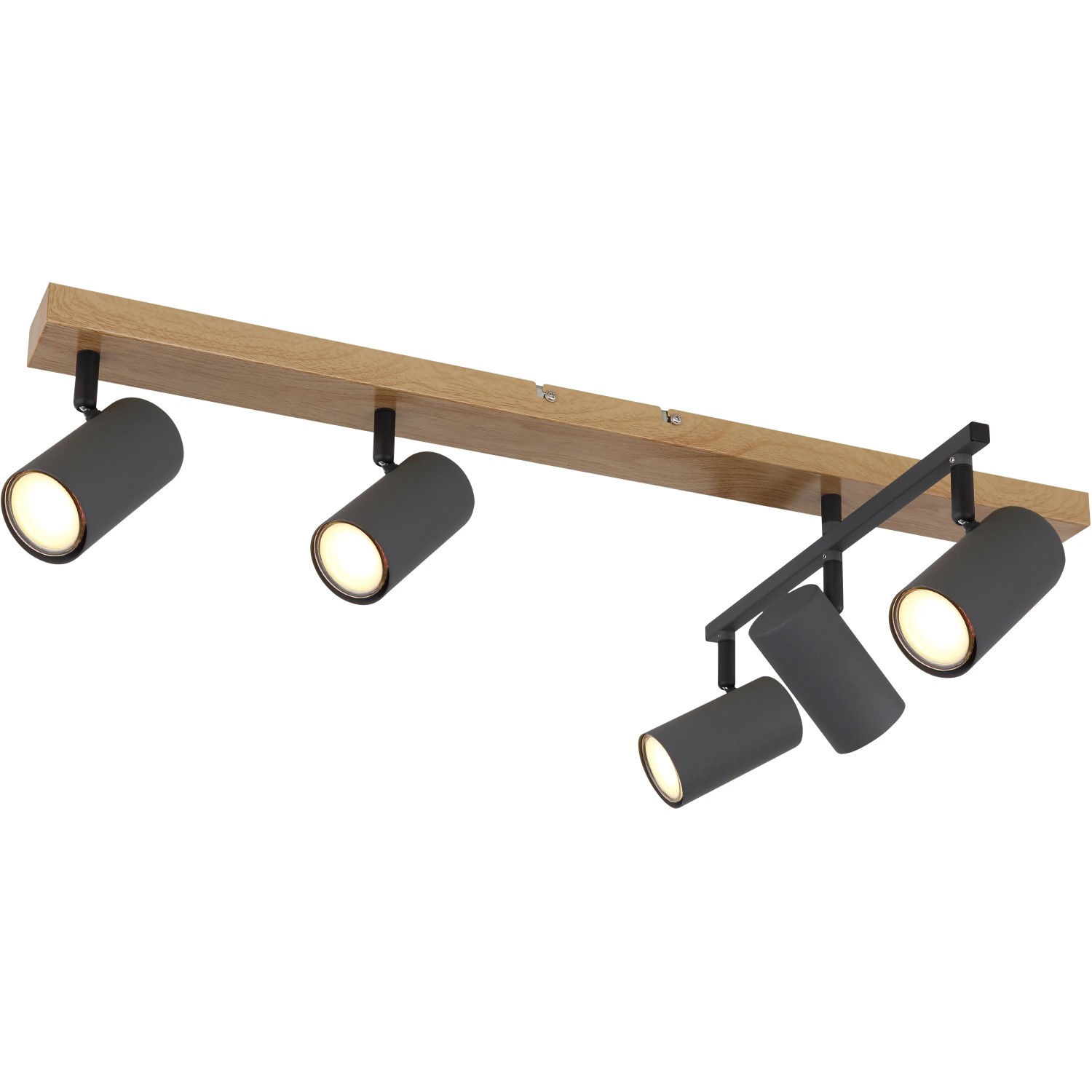 Globo Strahler Robby, 5-flammig, Graphit/Holzoptik, moderner Spot für GU10 Leuchtmittel.