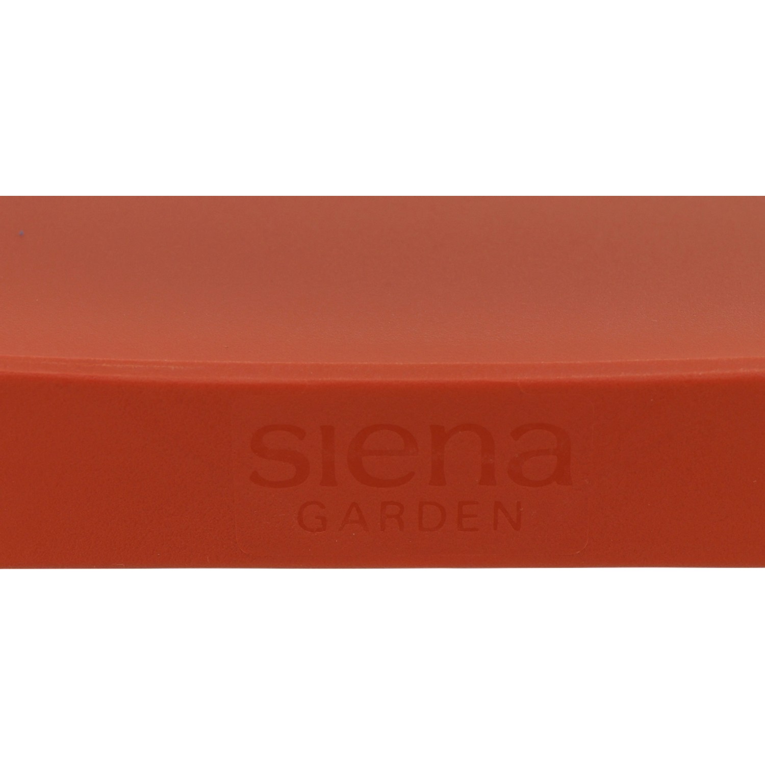 Detailaufnahme: Siena Garden Stapelstuhl Square in Brickrot, Gartenstuhl mit Logo.