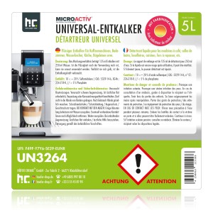Microactiv Universal Entkalker 5L Kanister für Kaffeemaschinen, mit Farbindikator.