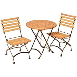 3-teiliges Balkonset Schlossgarten I aus Eukalyptusholz mit Klapptisch und 2 Klappstühlen.