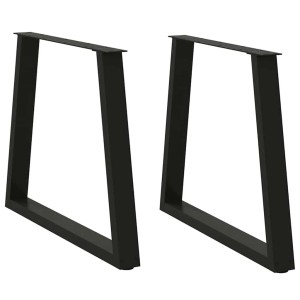 Zwei schwarze, V-förmige vidaXL Esstischbeine aus Stahl, 80x72 cm.