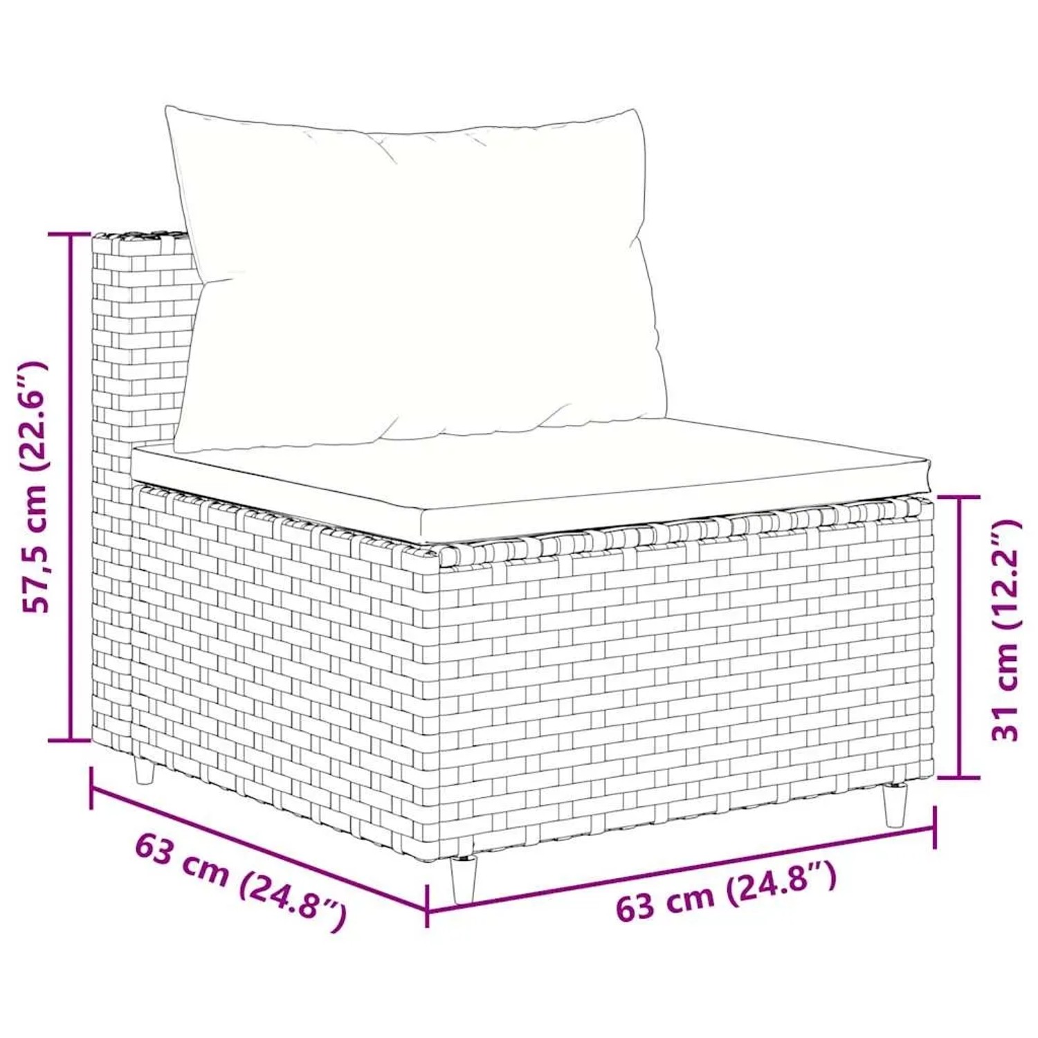 vidaXL Garten Lounge Set, 4-teilig, schwarz, Poly Rattan, mit Maßen.