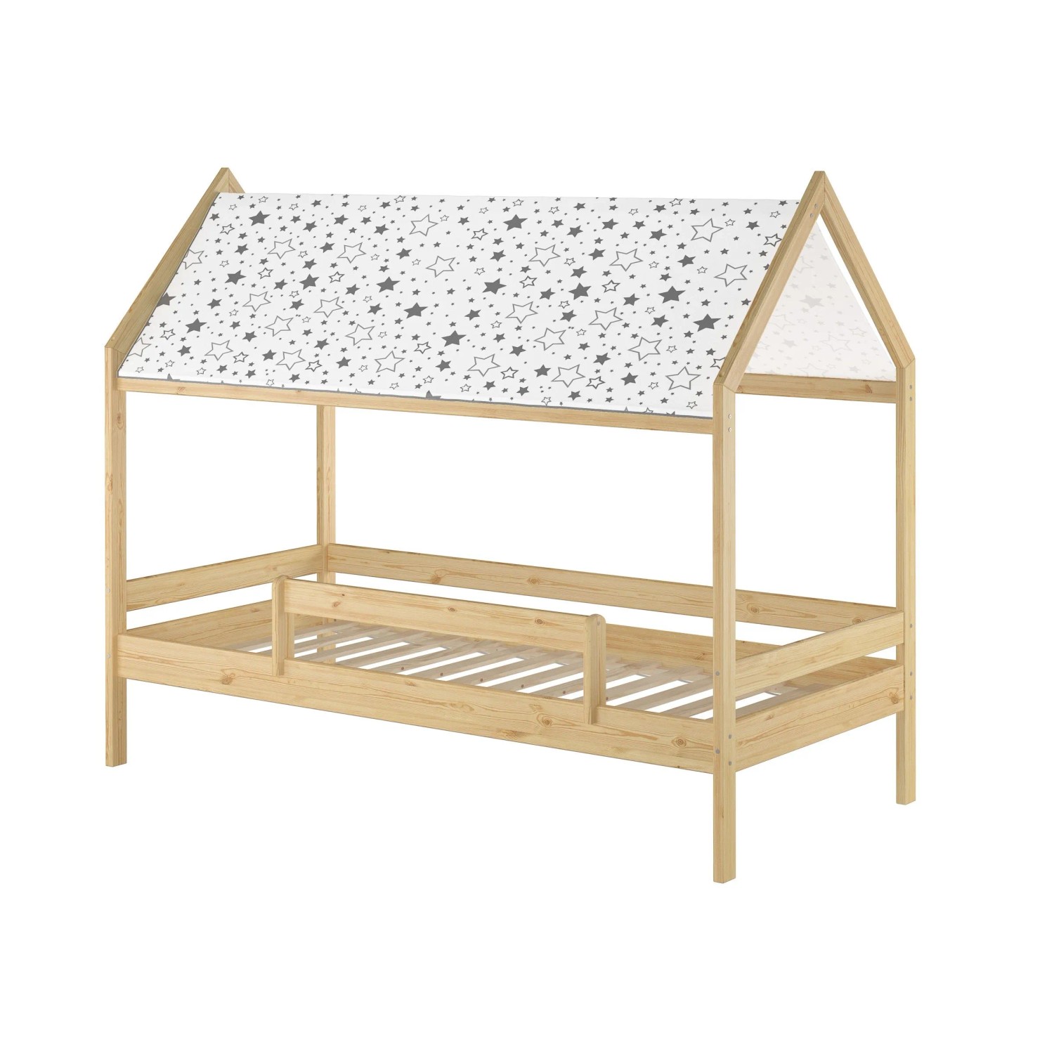 Erst-Holz Kinderbett Hausbett 90 x 200 cm mit Himmel und Rausfallschutz Kiefer Modell 58 Rollrost inkl.
