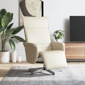 Cremefarbener Relaxsessel mit Fußteil aus Kunstleder, drehbarer Loungesessel für entspannte Stunden.