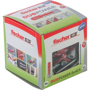 Fischer Dübel DuoPower 8x40 mm mit Schraube, 50 Stück im Karton.