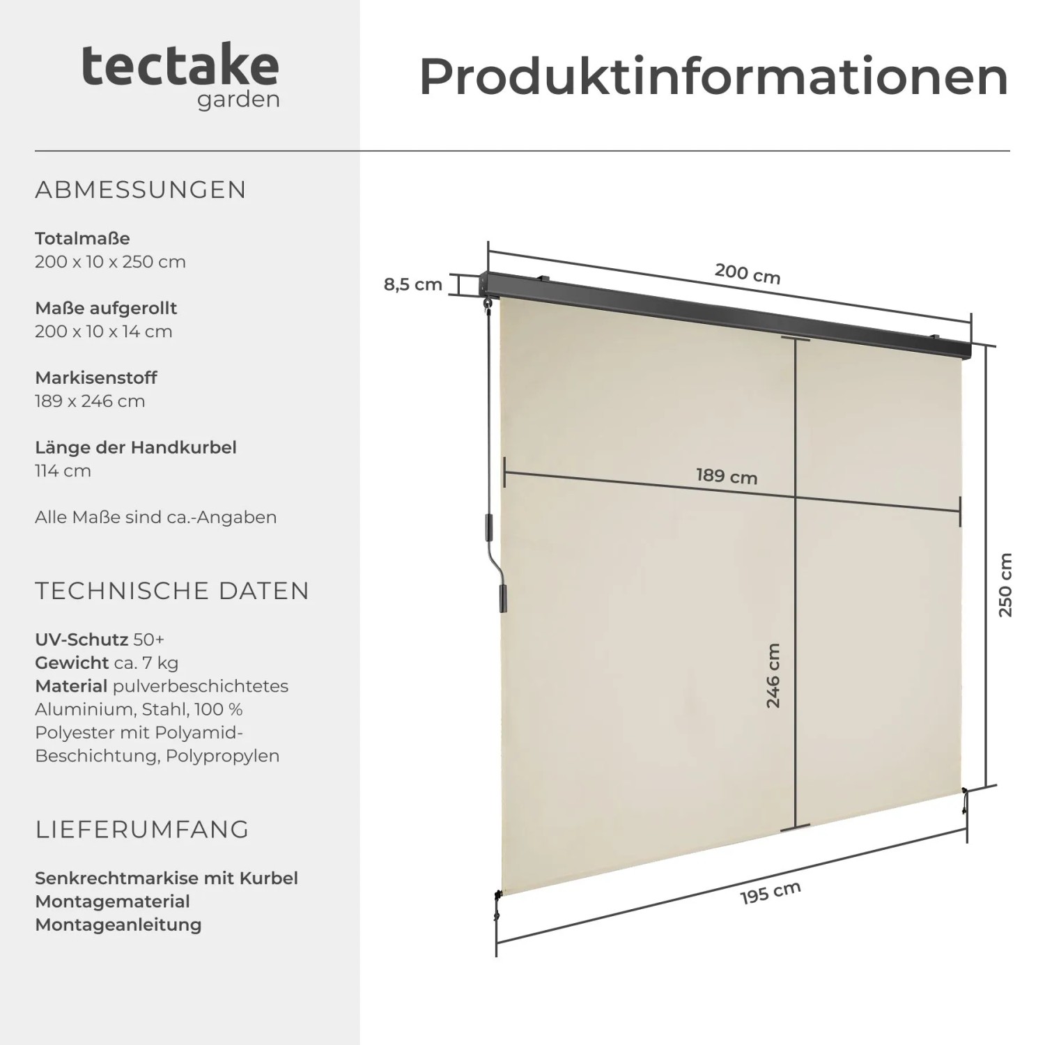 Tectake Senkrechtmarkise Eloise Verschiedene Größen Uv Beständig und Wasserabweisend 200 x 250 cm 10 x 200 x 250 cm Beige_6