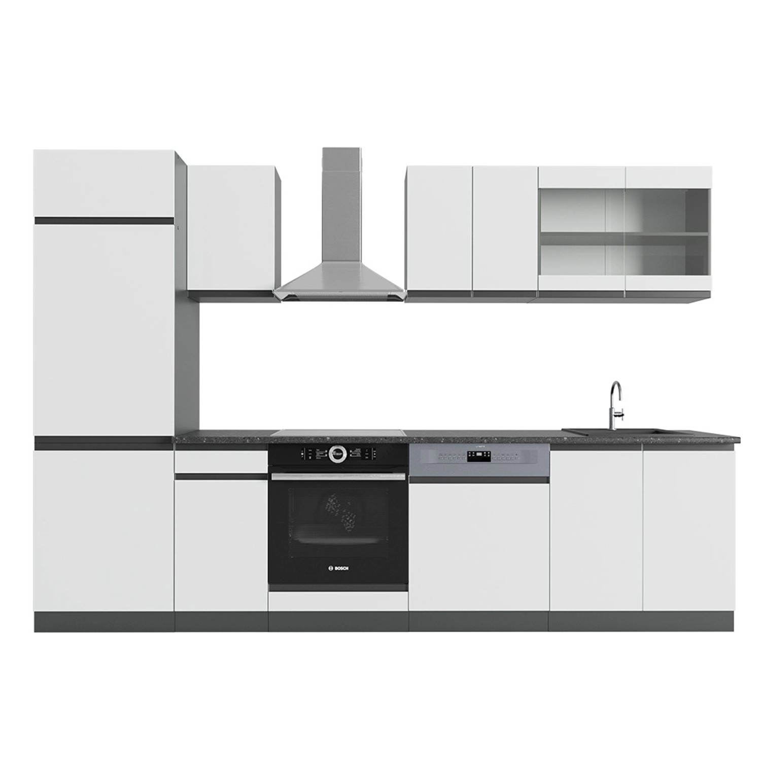 Vicco R-Line Küchenzeile Weiß/Anthrazit 300 cm AP Anthrazit günstig online kaufen