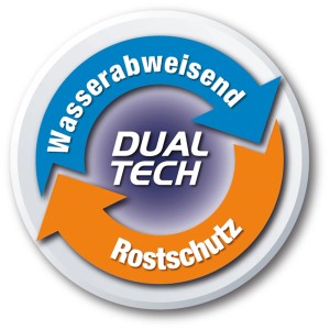 Hammerite Dual Tech Logo: Wasserabweisend und Rostschutz für Metallschutzlack.
