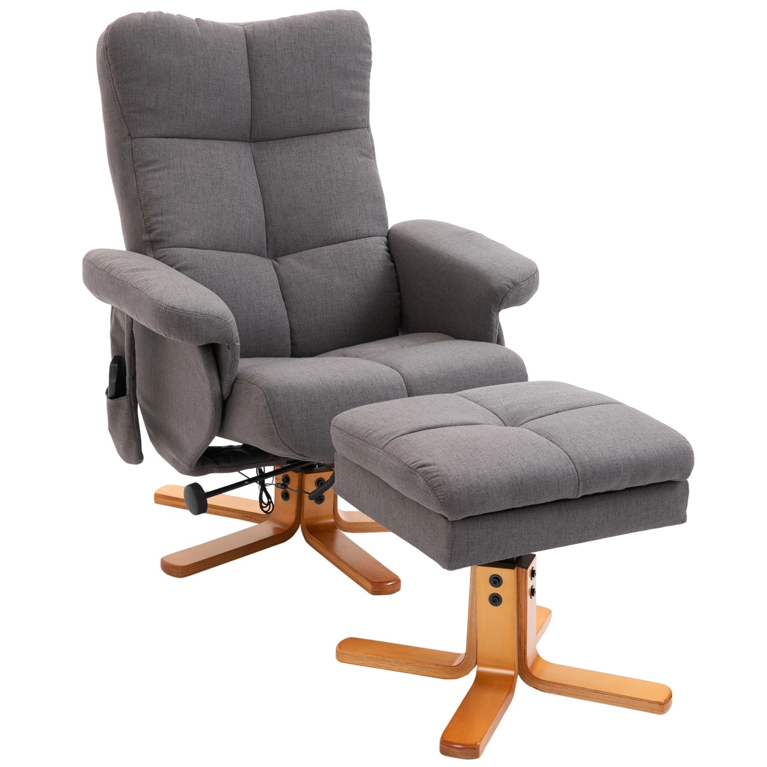 HOMCOM Massagesessel mit Fußhocker Stauraum 145 Grad Neigung Grau 80 x 86 x 99 cm
