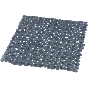 Anthrazitfarbene Wenko Duscheinlage Paradise 54x54 cm mit Stein-Motiv und Saugnäpfen für sicheren Halt.