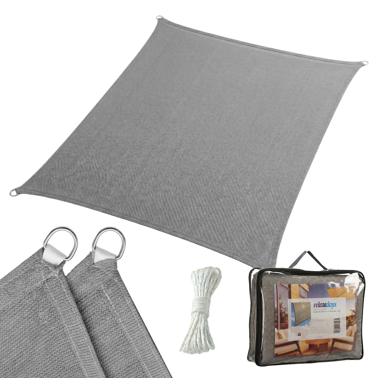 Relaxdays Sonnensegel HDPE Dunkelgrau Atmungsaktiv 4 m x 5 m