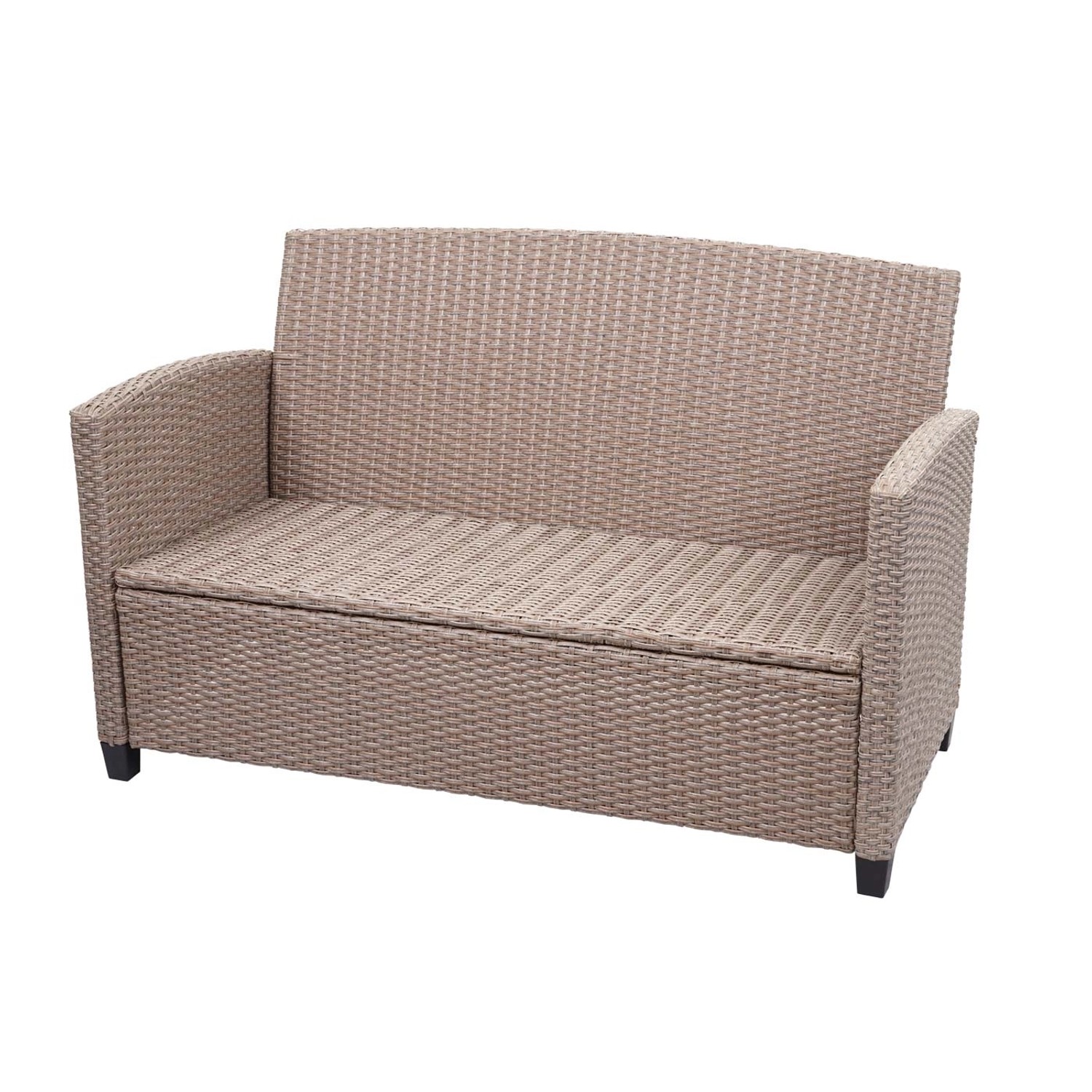 MCW XXL Poly-Rattan Gartenbank, grau-braun. Teil der 4-tlg. Lounge-Garnitur mit Polster.