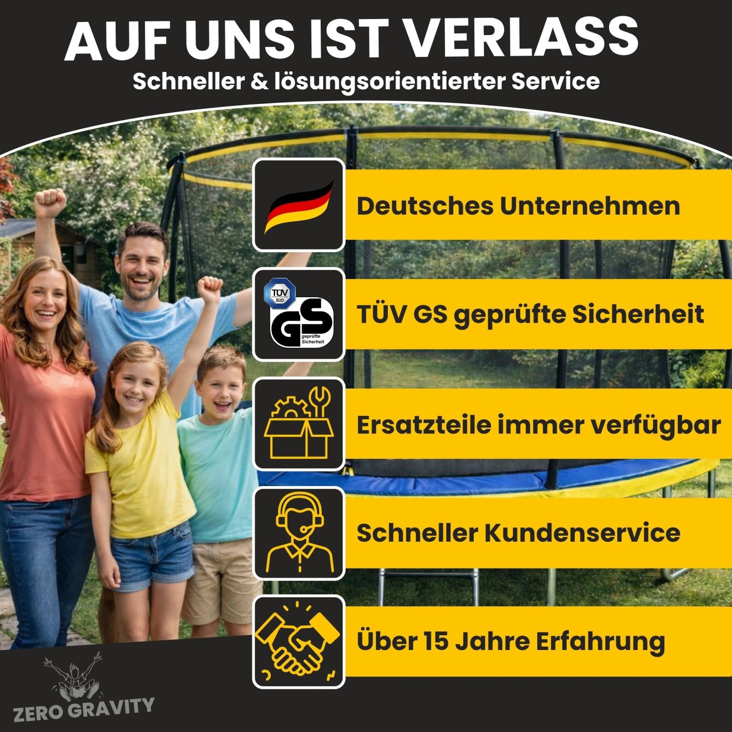 Zero Gravity Trampolin Outdoor 457x305cm TÜV GS Smartes Klappnetz mit Leiter und Bodenanker_6