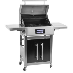 Landmann Elektrogrill aus Edelstahl mit digitalem Display und Unterschrank.