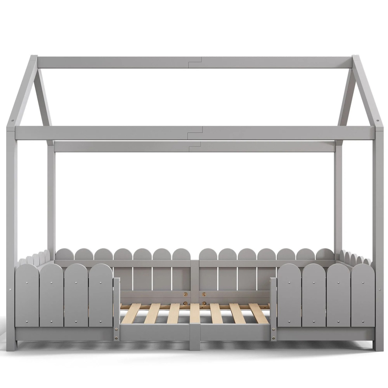 Merax Hausbett 90x200 Grau Holz Mit Rausfallschutz Ohne Matratze