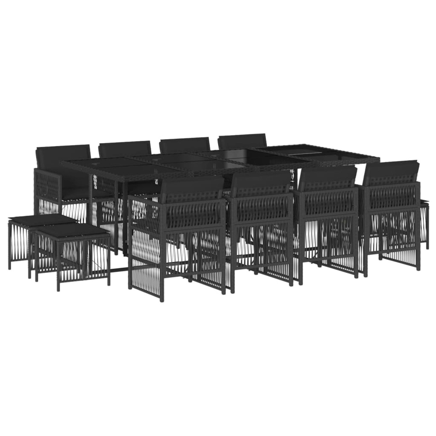 vidaXL 13-Tlg Garten-Essgruppe mit Kissen Schwarz Poly Rattan 3210979