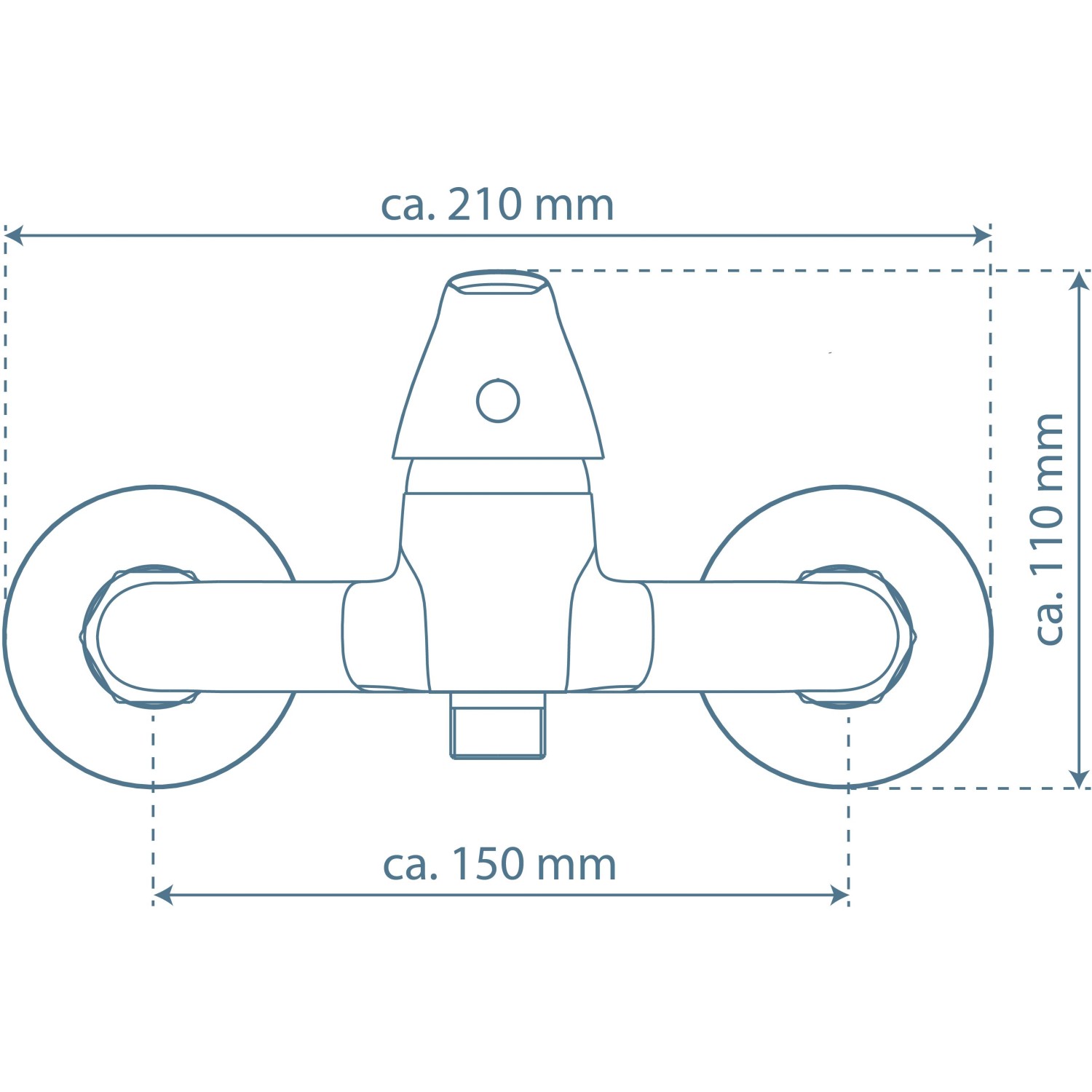 Maße der Athos Plus Einhebelmischer-Brausearmatur in Chrom, technische Zeichnung.