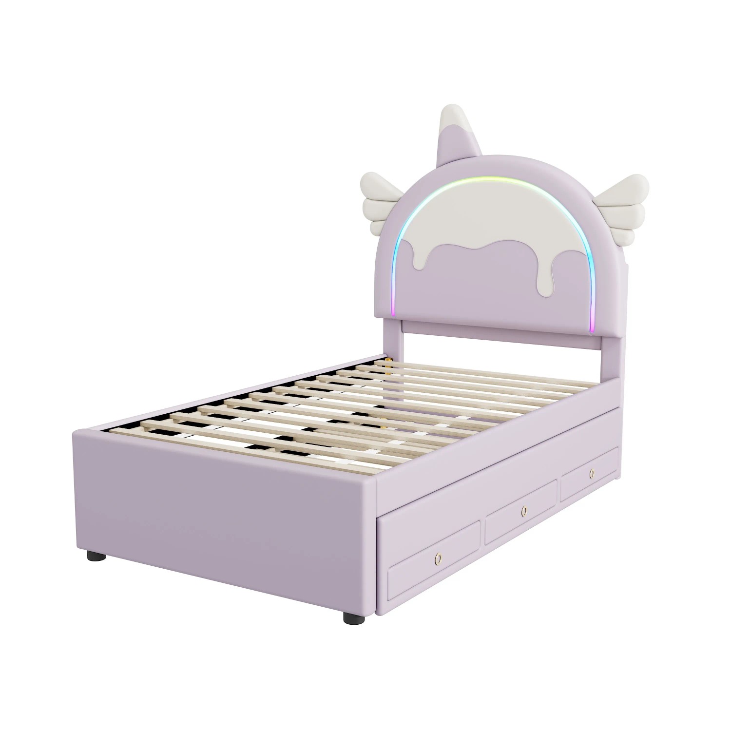 Merax Kinderbett 90x200 cm Einhorn Mit Ausziehbett PU Violett