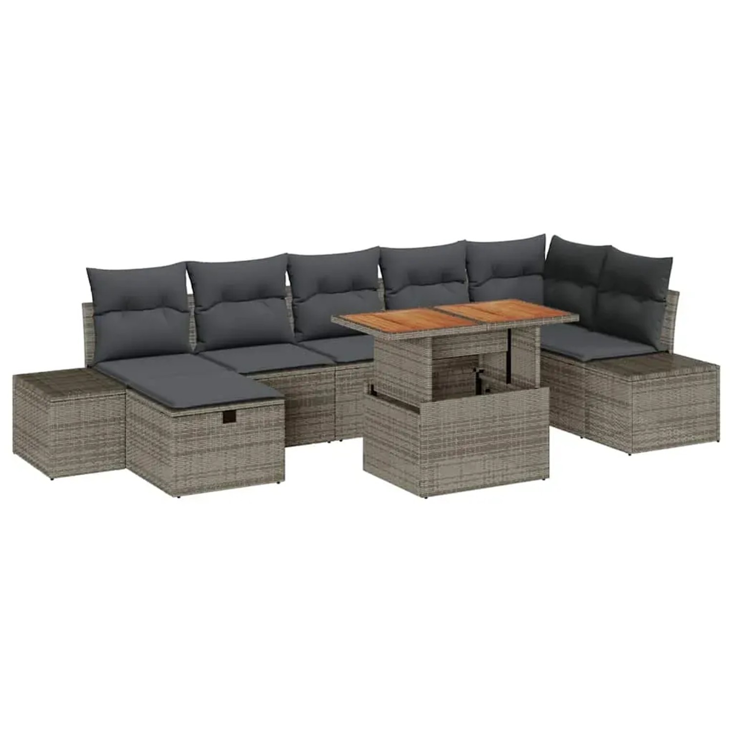 vidaXL 8-Teiliges Garten-Esszimmer-Set mit Kissen in Grau aus Poly Rattan Akazie 3361391