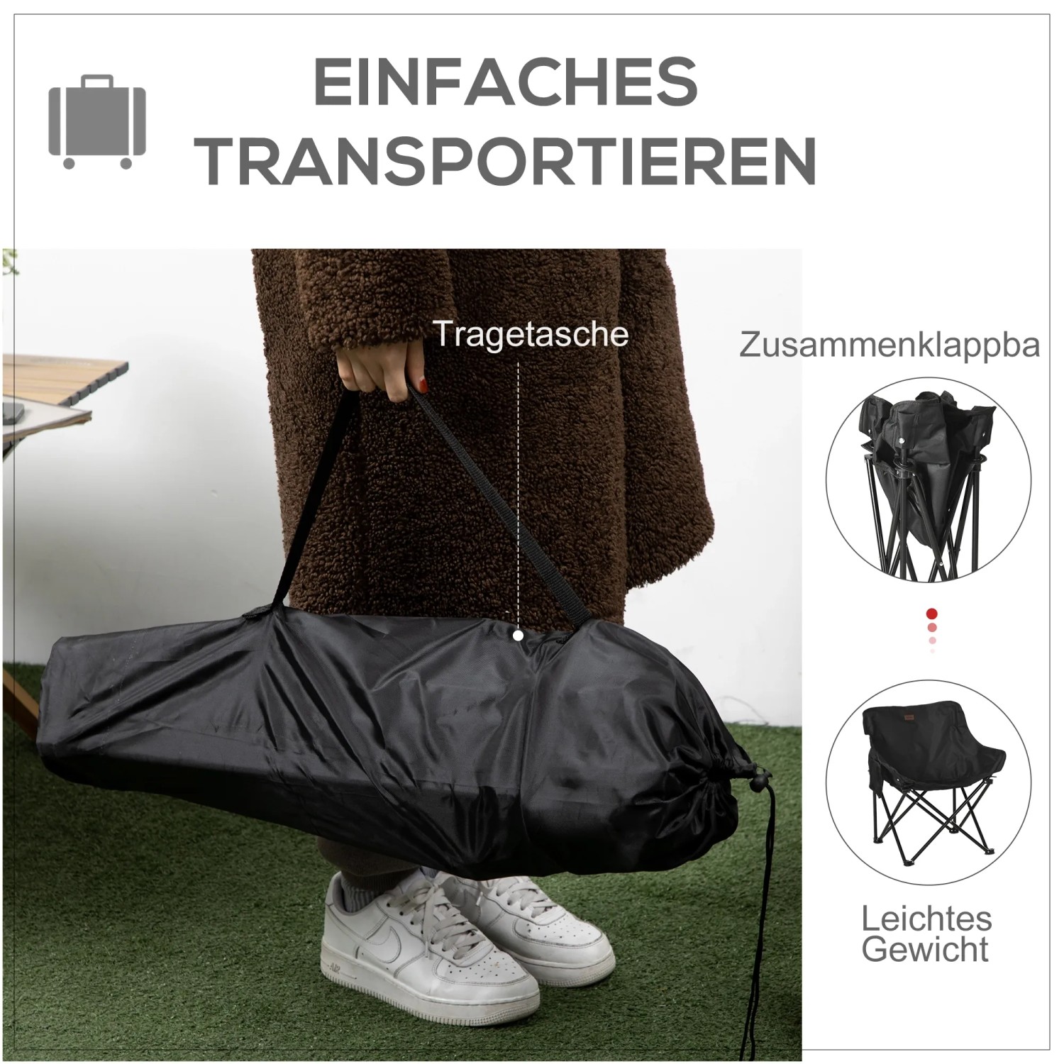Outsunny Campingstuhl in Tragetasche: Faltbarer Stuhl für Camping & Outdoor einfach transportieren.