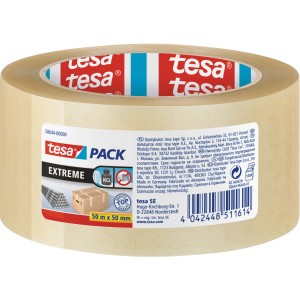 Tesa Pack Extreme, transparentes Paketband, 50m x 5cm, für starkes Verkleben von schweren Paketen.