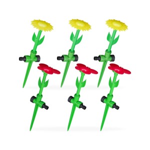 Relaxdays Gartensprinkler 6er Set PP ABS Kautschuk Rot Gelb Grün Mit Erdspieß 34 cm x 10 cm / 34 cm x 11 cm x 8 cm je 60 g