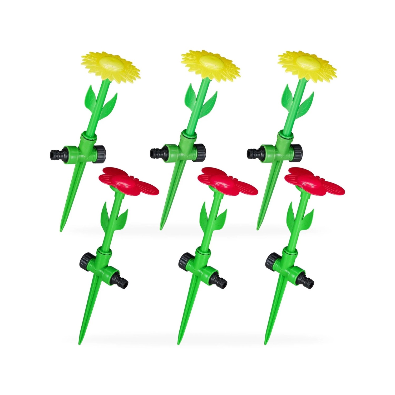 Relaxdays Gartensprinkler 6er Set PP ABS Kautschuk Rot Gelb Grün Mit Erdspieß 34 cm x 10 cm / 34 cm x 11 cm x 8 cm je 60 g