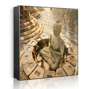 Schlüsselkasten Metall schwarz mit Motiv sitzender Buddha, 30x30cm, 32 Haken, magnetisch, beschreibbar. Garderoben.
