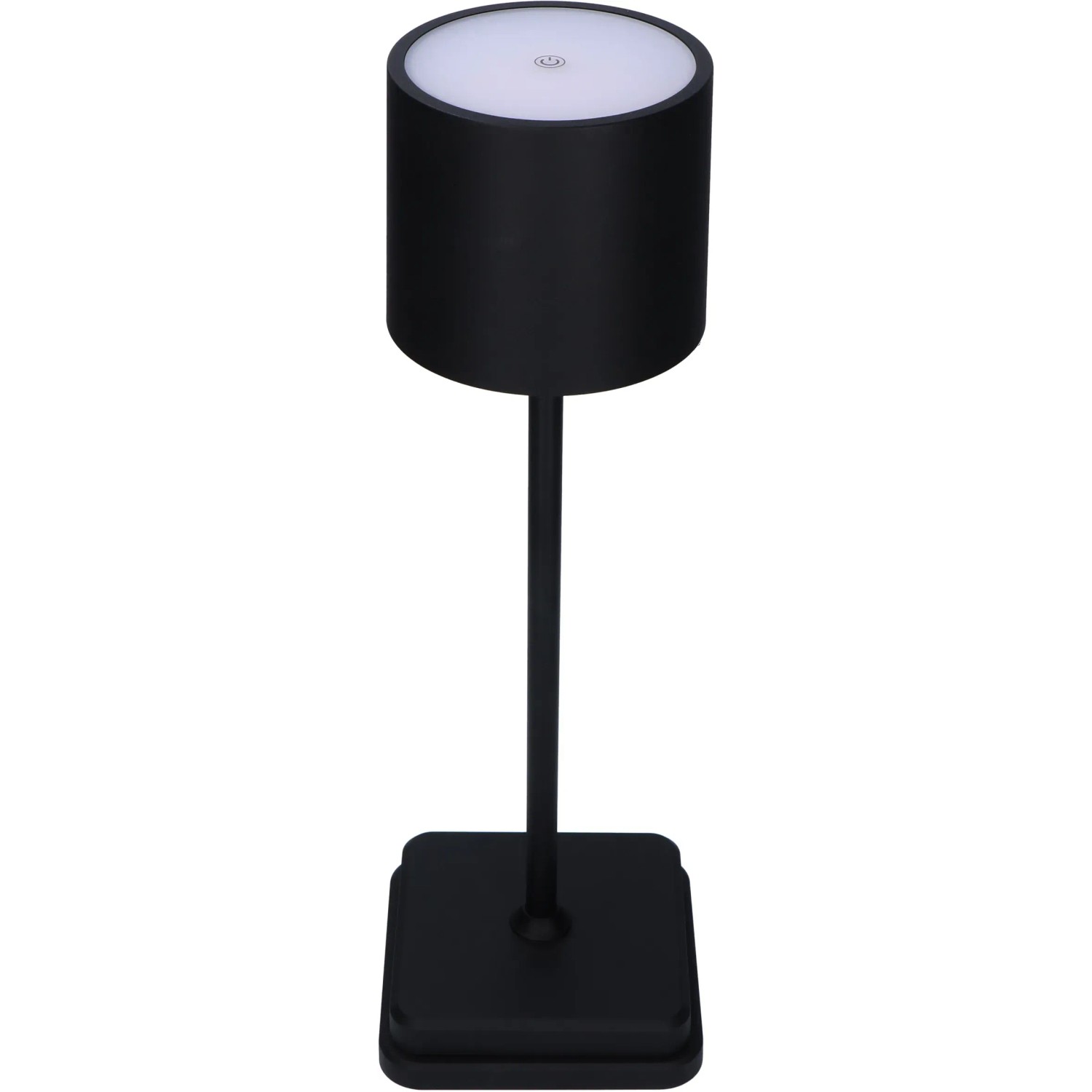 Schwarze, dimmbare LED Tischlampe für Innen & Außen, kabellos und wiederaufladbar.