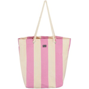 Rosa-weiß gestreifte Strandtasche In the Mood mit Seilgriffen, 46x45 cm.