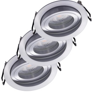 Oktaplex 3er Set Einbaustrahler Aluminium Lyon Schwenkbar Stufenlos Dimmbar 2700K Warmweiß 370lm 4,9W Deckenspot