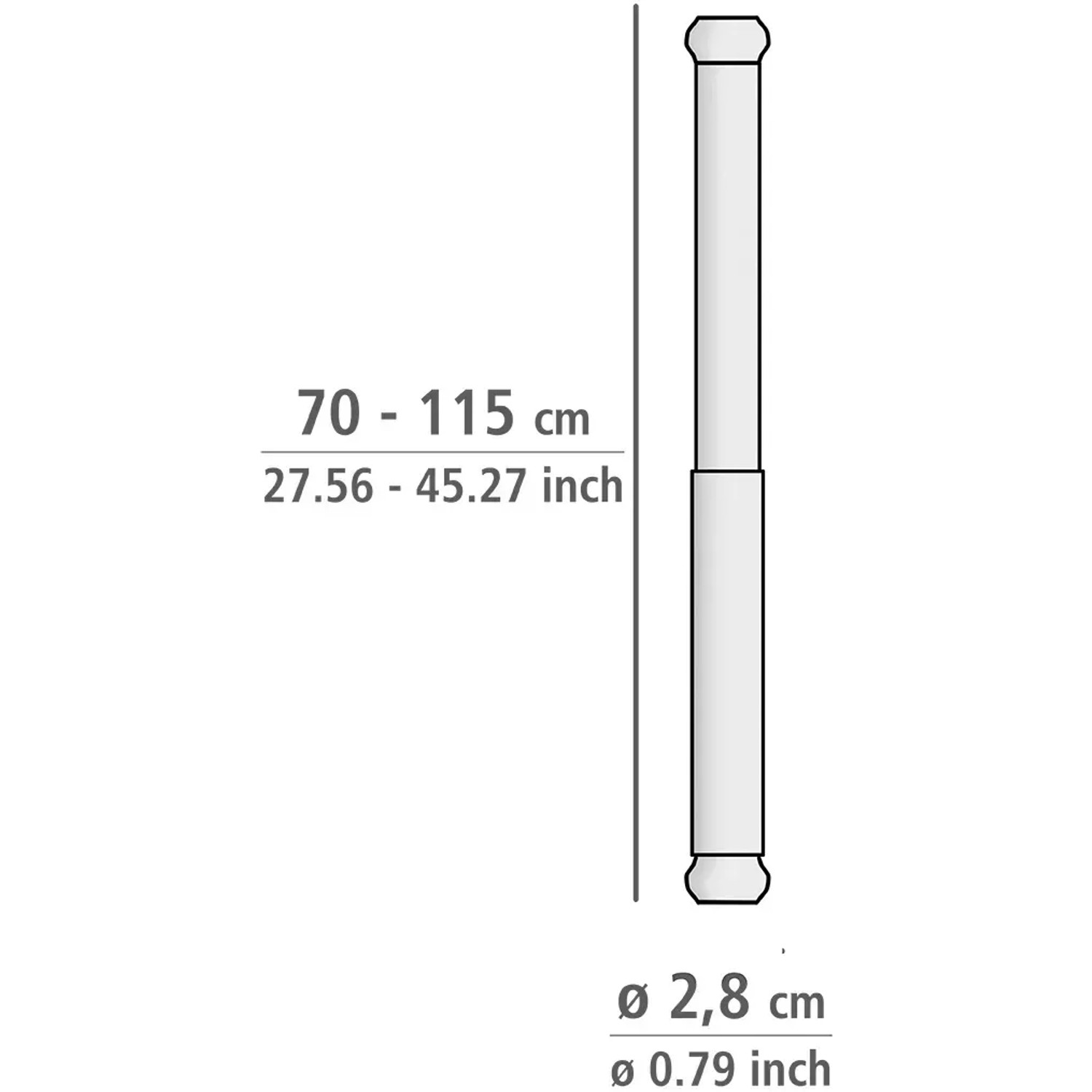 Ausziehbare Wenko Teleskop-Duschstange Luz, 70-115 cm, Chrom, rostfrei.
