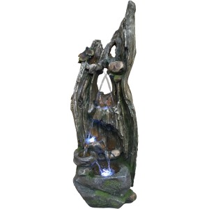 Silex Kunststeinbrunnen Ginkgo für Garten und Terrasse mit LED-Beleuchtung.