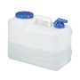 Weiß-blauer 15L Relaxdays Wasserkanister mit Hahn für Camping & Outdoor.