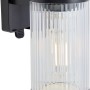 Schwarze Solar-LED-Wandleuchte, 14,5x8x12cm, für den Außenbereich. Dekoleuchte mit geriffeltem Lampenschirm.