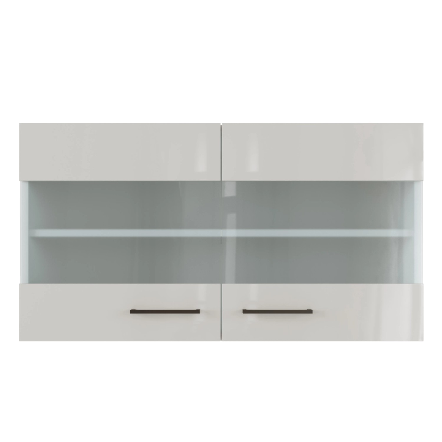 Flex-Well Oberschrank Lund, 100 cm, lichtgrau glänzend mit Milchglas-Türen.