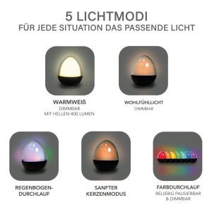 MegaLight LED-Akku-Tischleuchte Ovo Smoke RGBW Dimmbar 21 cm x Ø 14,5 cm