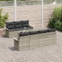 Hellgraue 8-tlg. vidaXL Garten-Sofagarnitur aus Rattan mit anthrazitfarbenen Kissen.