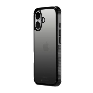 Schwarze Hama Handyhülle Extreme Protect für iPhone 16, transparent mit verstärkten Ecken und griffiger Seite.