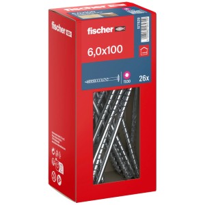 Fischer PowerFast II Holzbauschrauben, Tellerkopf, 6x100 mm, 26 Stück im Karton.