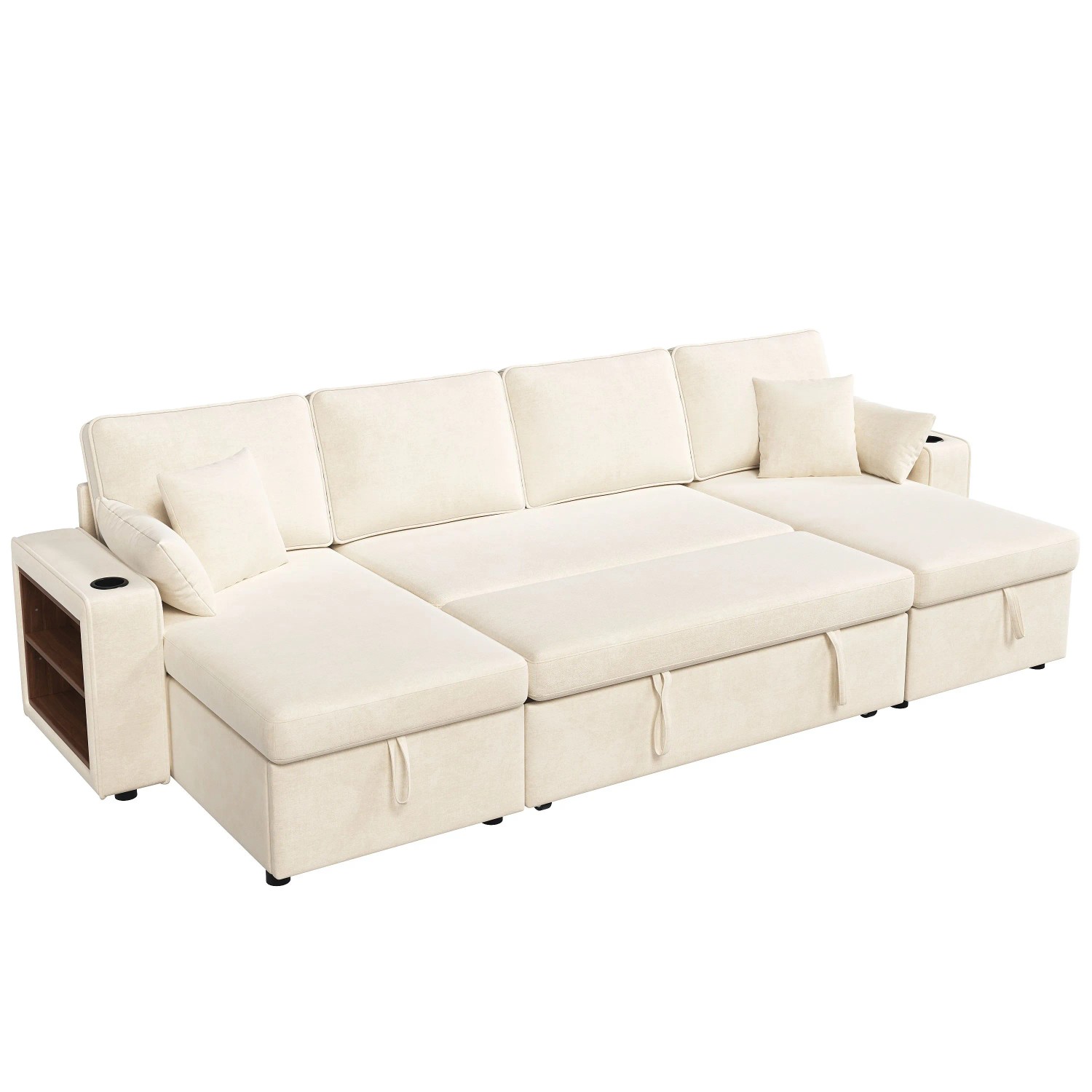 Merax U Ecksofa Schlafsofa Stauraum USB Beige
