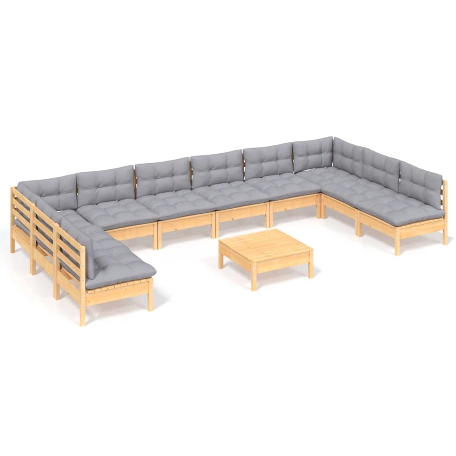 vidaXL 11-Tlg Garten-Lounge-Set mit Grauen Kissen Kiefer Massivholz 3097192 günstig online kaufen