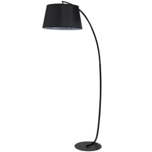 Schwarze HOMCOM Bogen-Stehlampe aus Metall mit Stoffschirm und runder Basis für Innenleuchten. Modernes Design.
