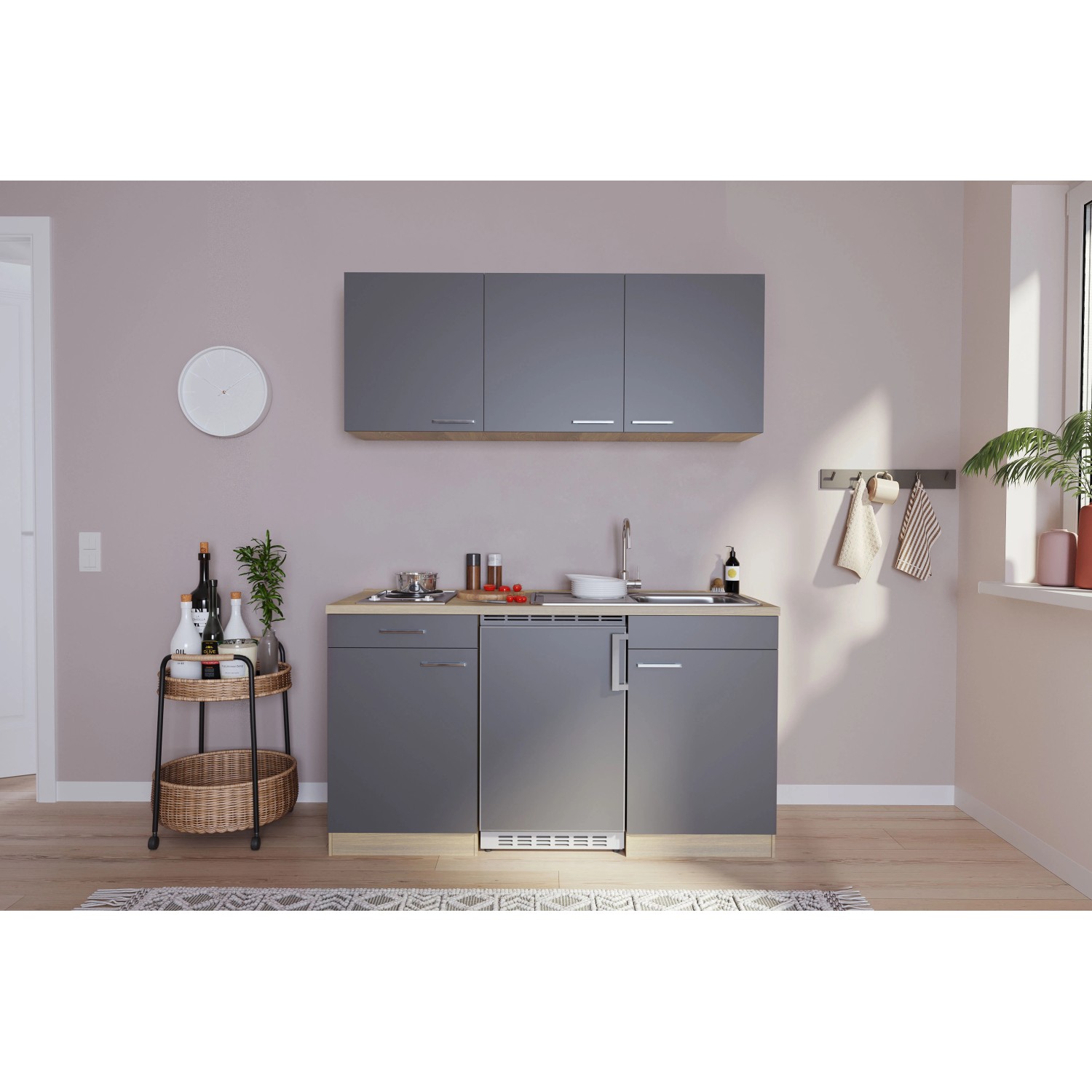 Respekta Miniküche KB150ESG 150 cm Grau günstig online kaufen
