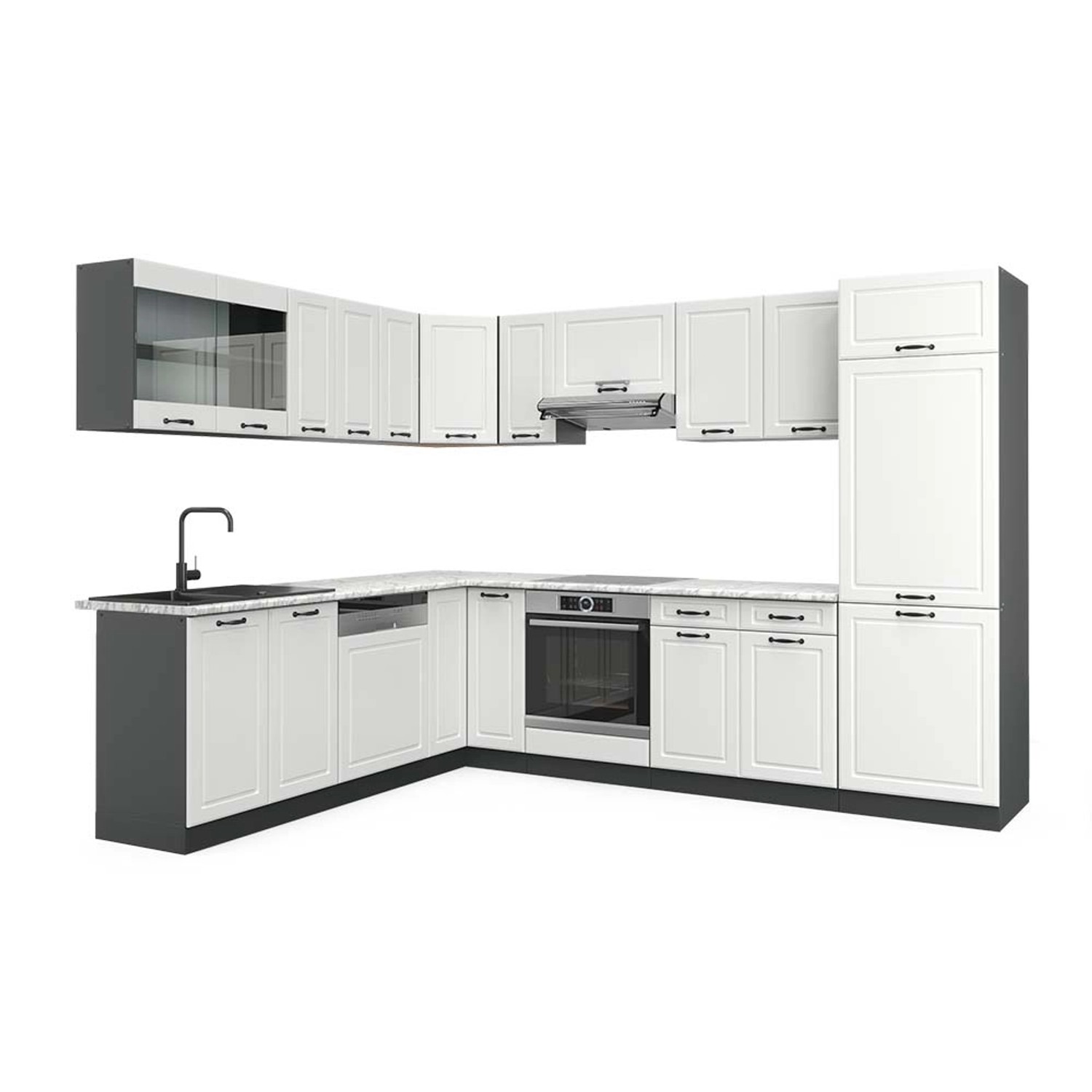 Vicco R-Line Eckküche Weiß Landhaus/Anthrazit 227 x 287 cm AP Marmor günstig online kaufen