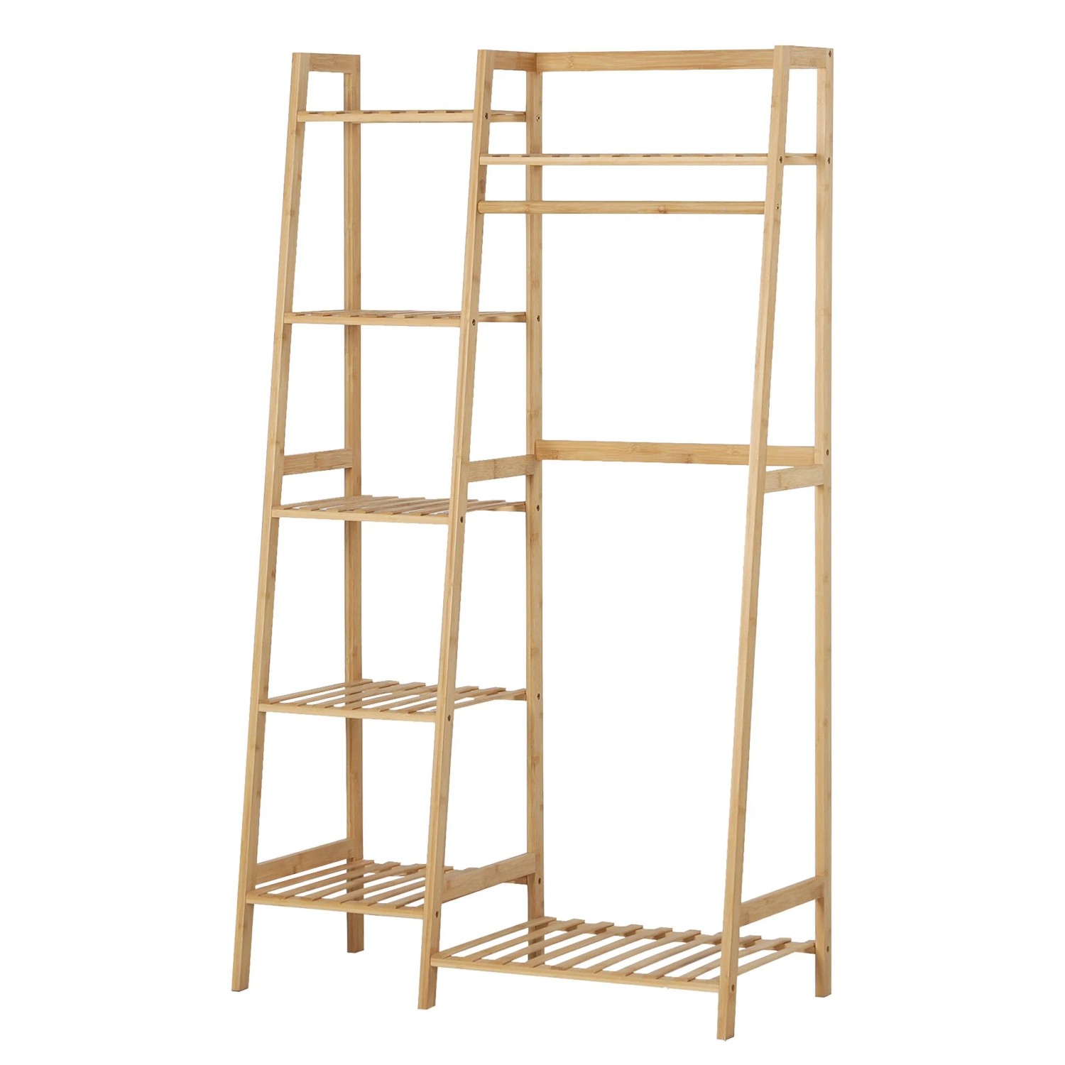 Relaxdays Kleiderständer Bambus Natur mit 7 Ablagen 9 Haken 140 cm x 38,5 cm x 80,5 cm 6,16 kg