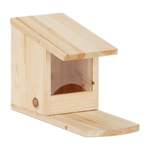 Relaxdays Eichhörnchen Futterhaus Holz Natur Mit Sichtfenster 17,5 cm x 12 cm x 25 cm 500 g