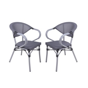 DELUKE Gartenstuhl 2er Set SION, graue Stapelstühle aus Kunststoff für den Outdoor-Bereich.