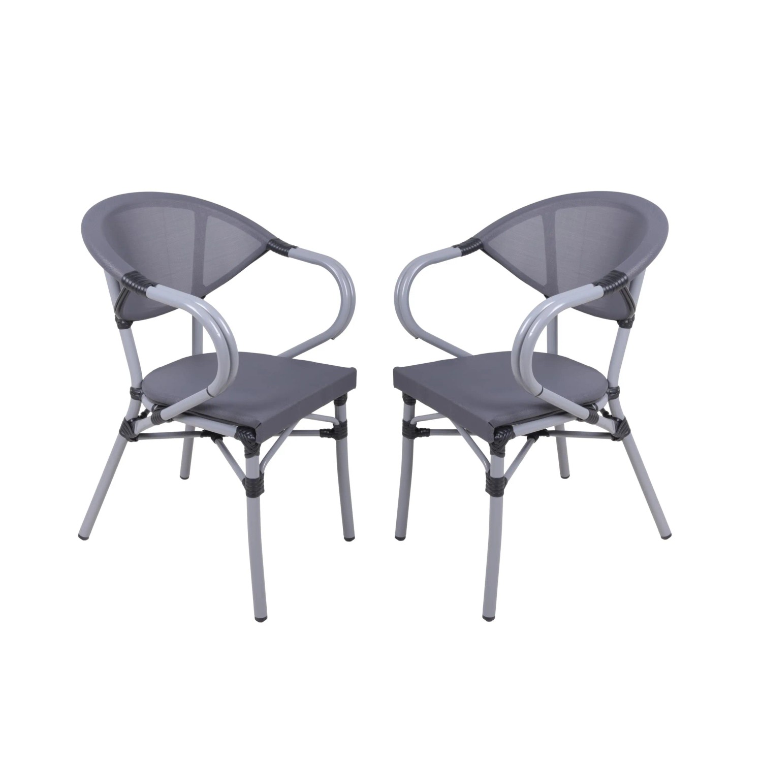 DELUKE Gartenstuhl 2er Set SION Kunststoff Grau Stapelstuhl Wetterfest Gartenstühle Outdoor Essstühle