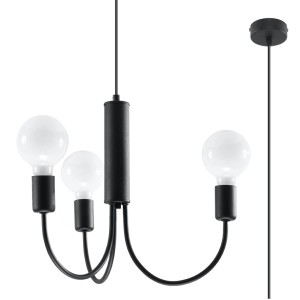 Schwarzer Sollux Lighting Kronleuchter Piccolo3 mit drei Leuchten und E27 Fassung.